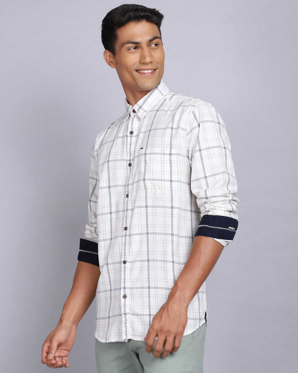 Smart Casual Office Check Shirt - White