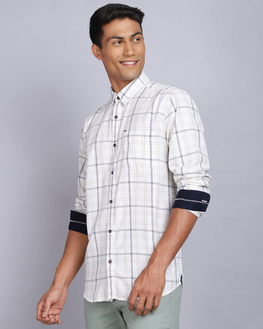 Smart Casual Office Check Shirt - White
