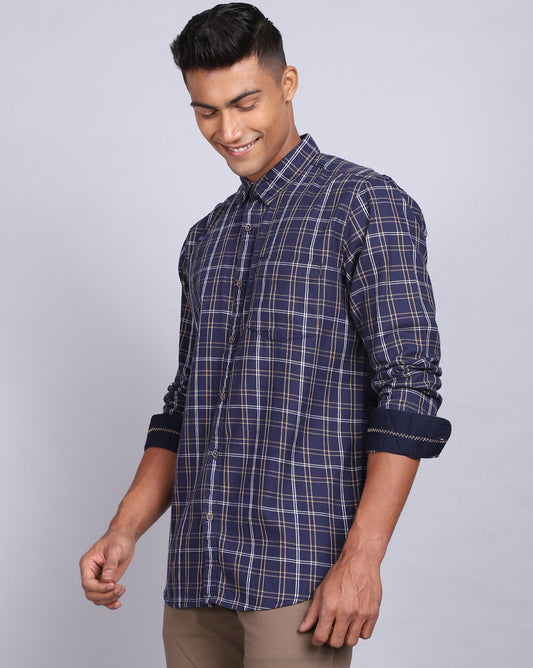 Smart Casual Full Sleeves Twill Check Shirt Navy