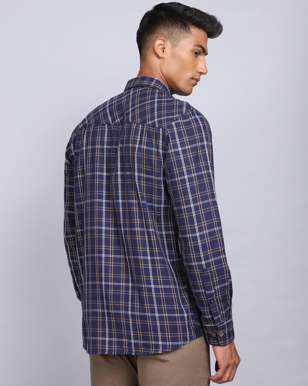 Smart Casual Full Sleeves Twill Check Shirt Navy