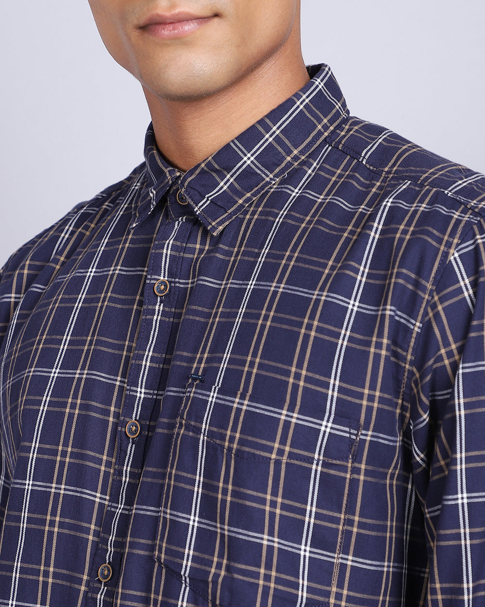Smart Casual Full Sleeves Twill Check Shirt Navy