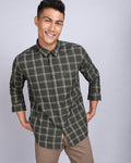 Smart Casual Full Sleeves Check Shirt-Olive