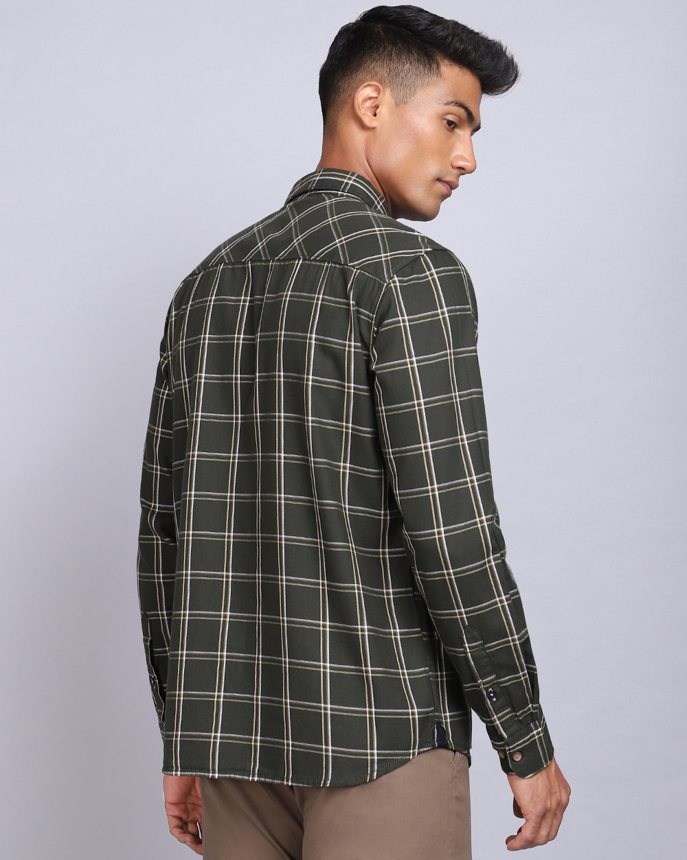 Smart Casual Full Sleeves Check Shirt-Olive