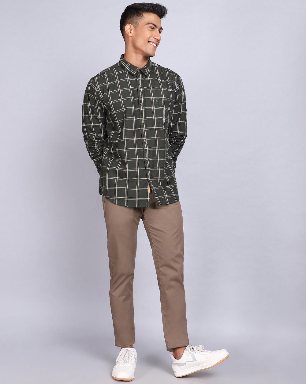 Smart Casual Full Sleeves Check Shirt-Olive