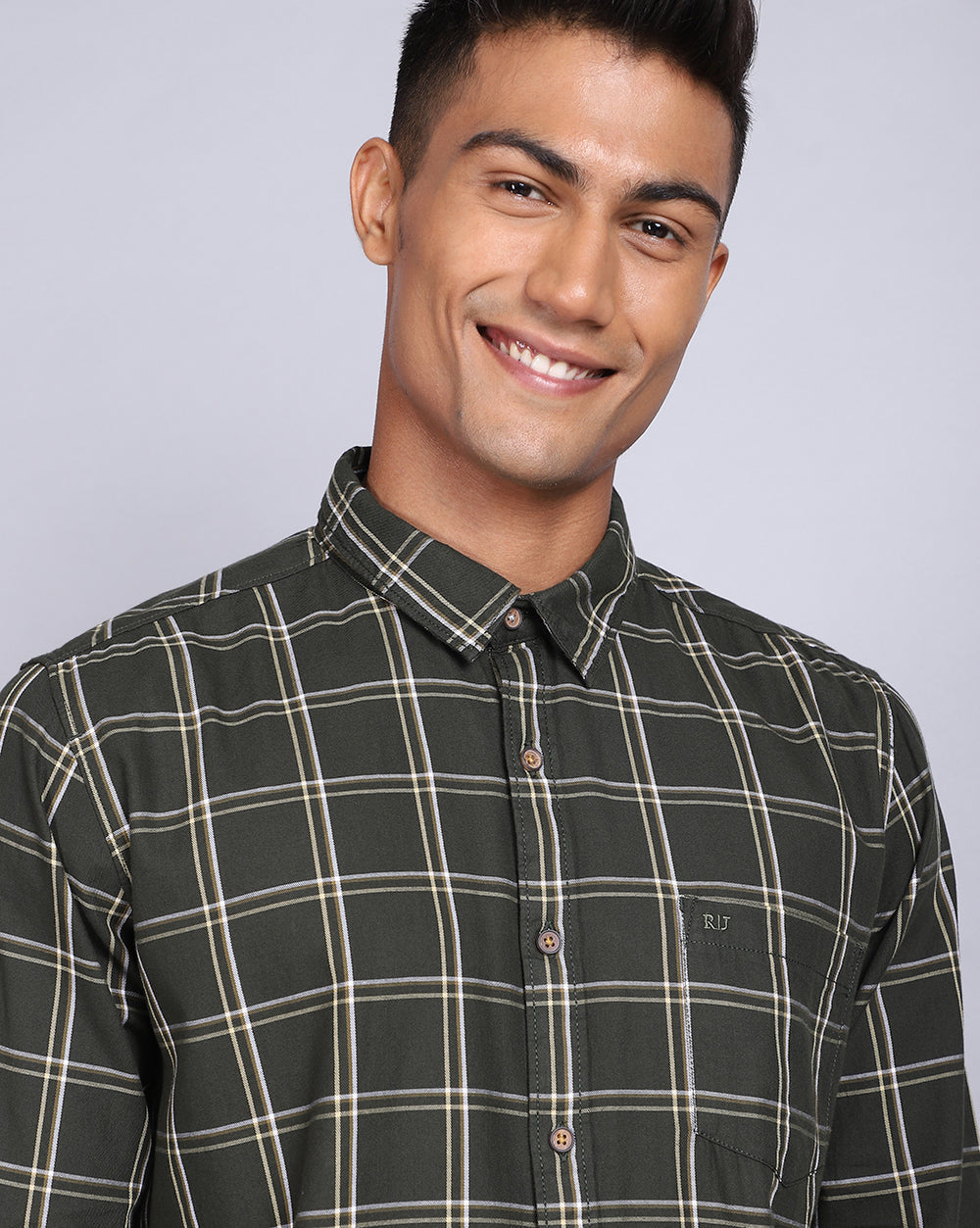 Smart Casual Full Sleeves Check Shirt-Olive