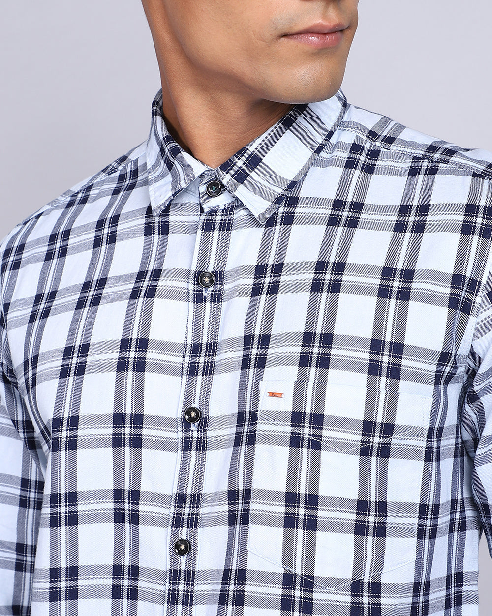 Smart Casual Full Sleeves Check Shirt White and Indigo