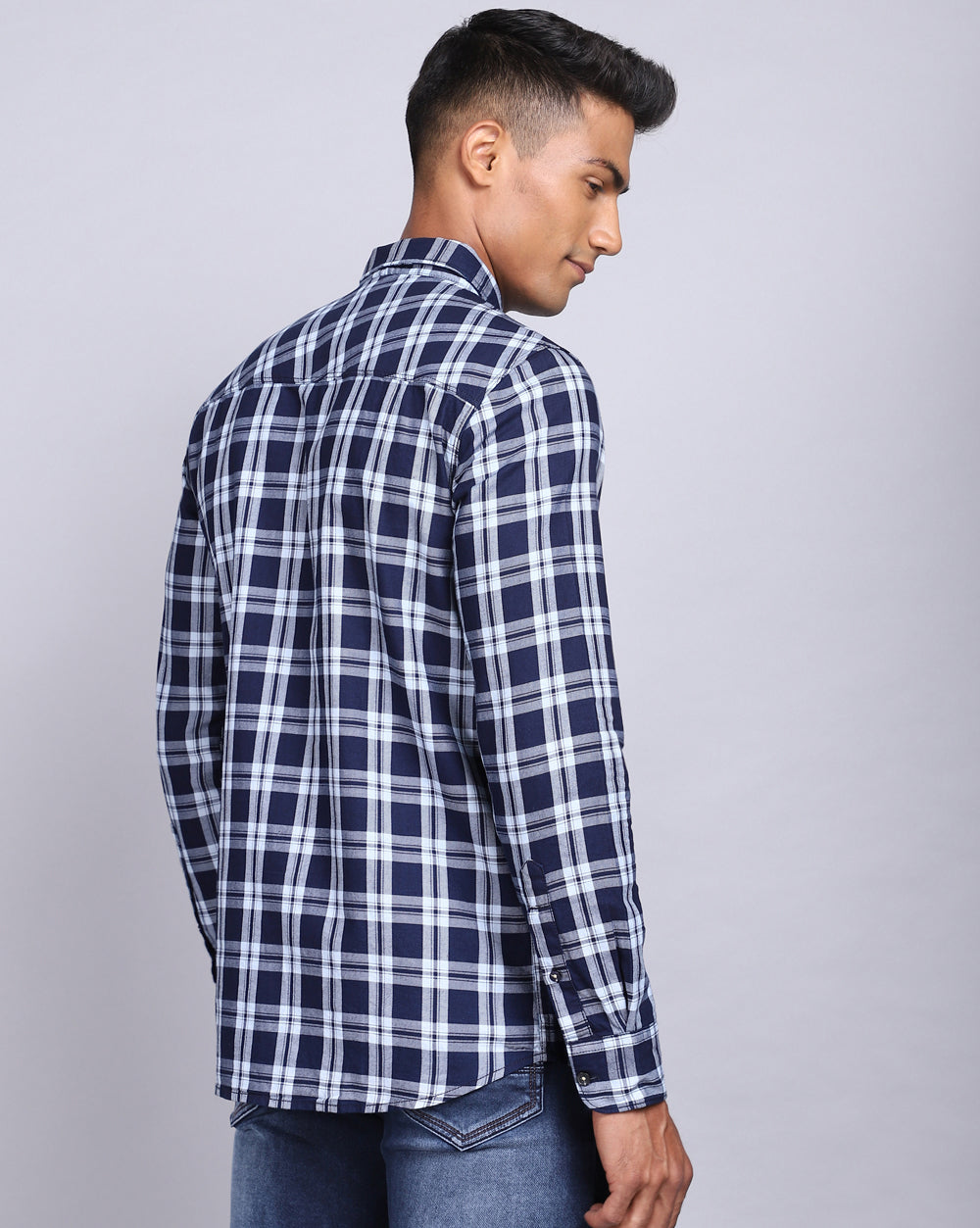 Smart Casual Full Sleeves Check Shirt-Indigo