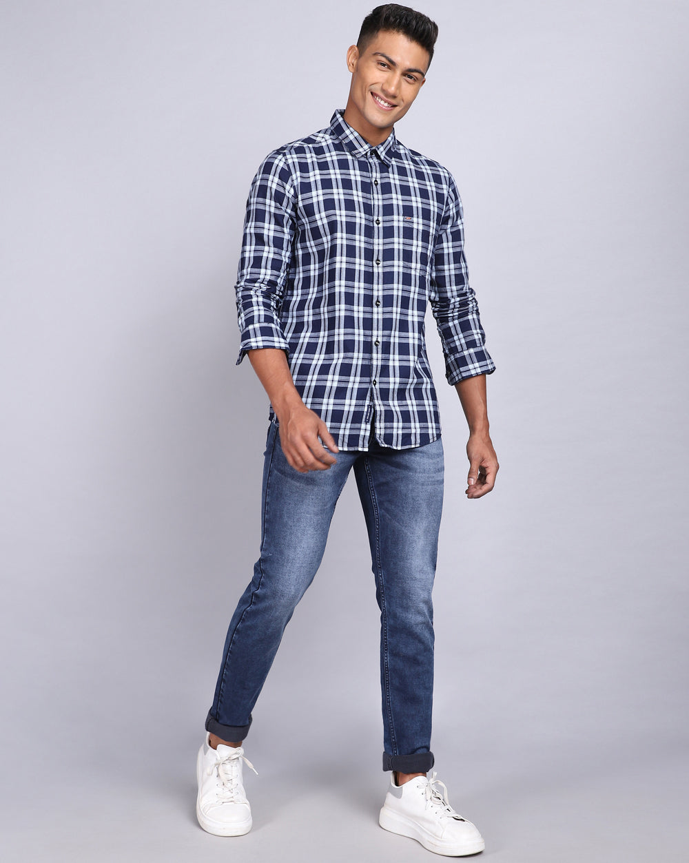 Smart Casual Full Sleeves Check Shirt-Indigo