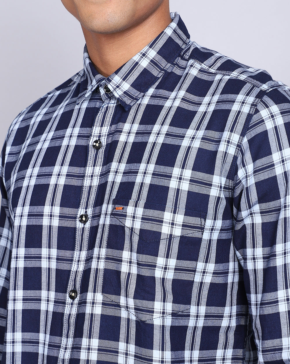 Smart Casual Full Sleeves Check Shirt-Indigo