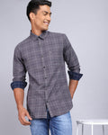 Smart Casual Full Sleeves Twill Check Shirt-Grey