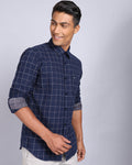 Smart Casual Full Sleeves Check Shirt-Navy