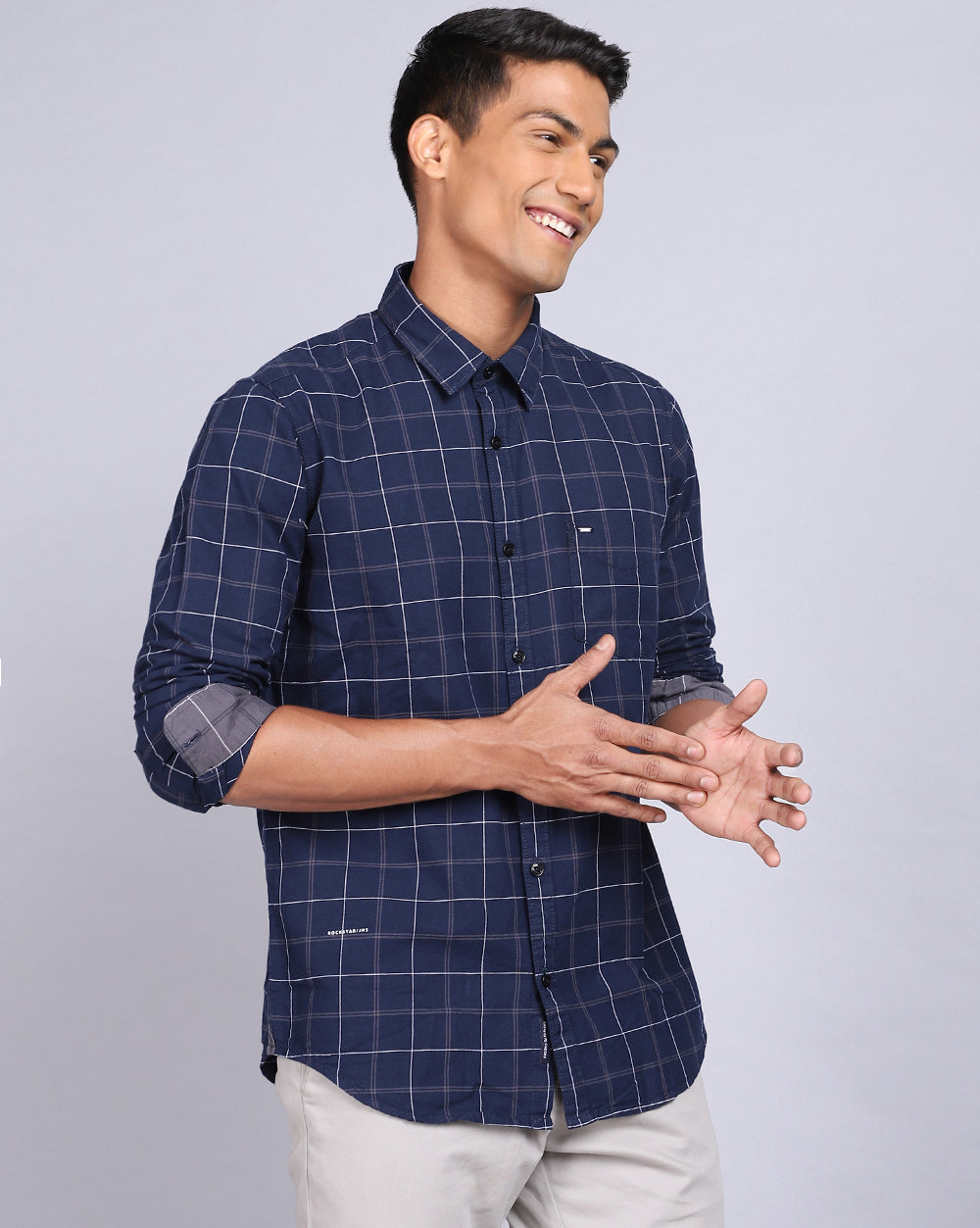 Smart Casual Full Sleeves Check Shirt-Navy