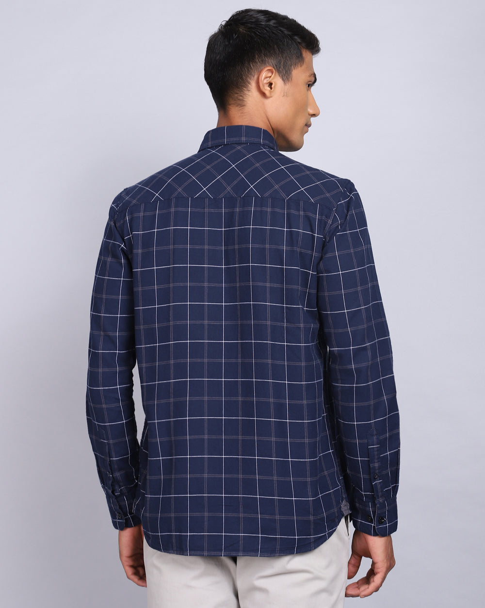 Smart Casual Full Sleeves Check Shirt-Navy