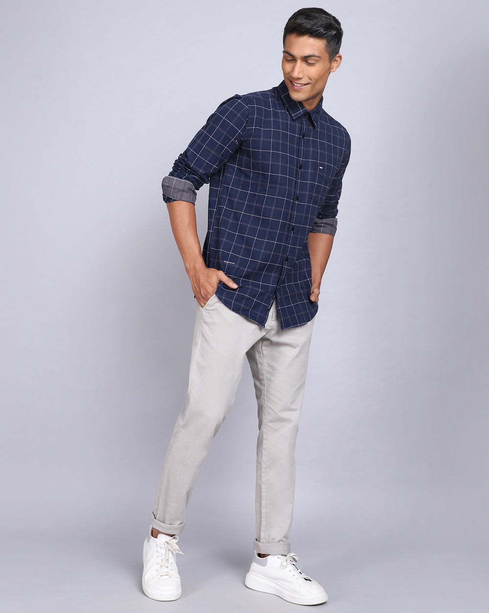 Smart Casual Full Sleeves Check Shirt-Navy