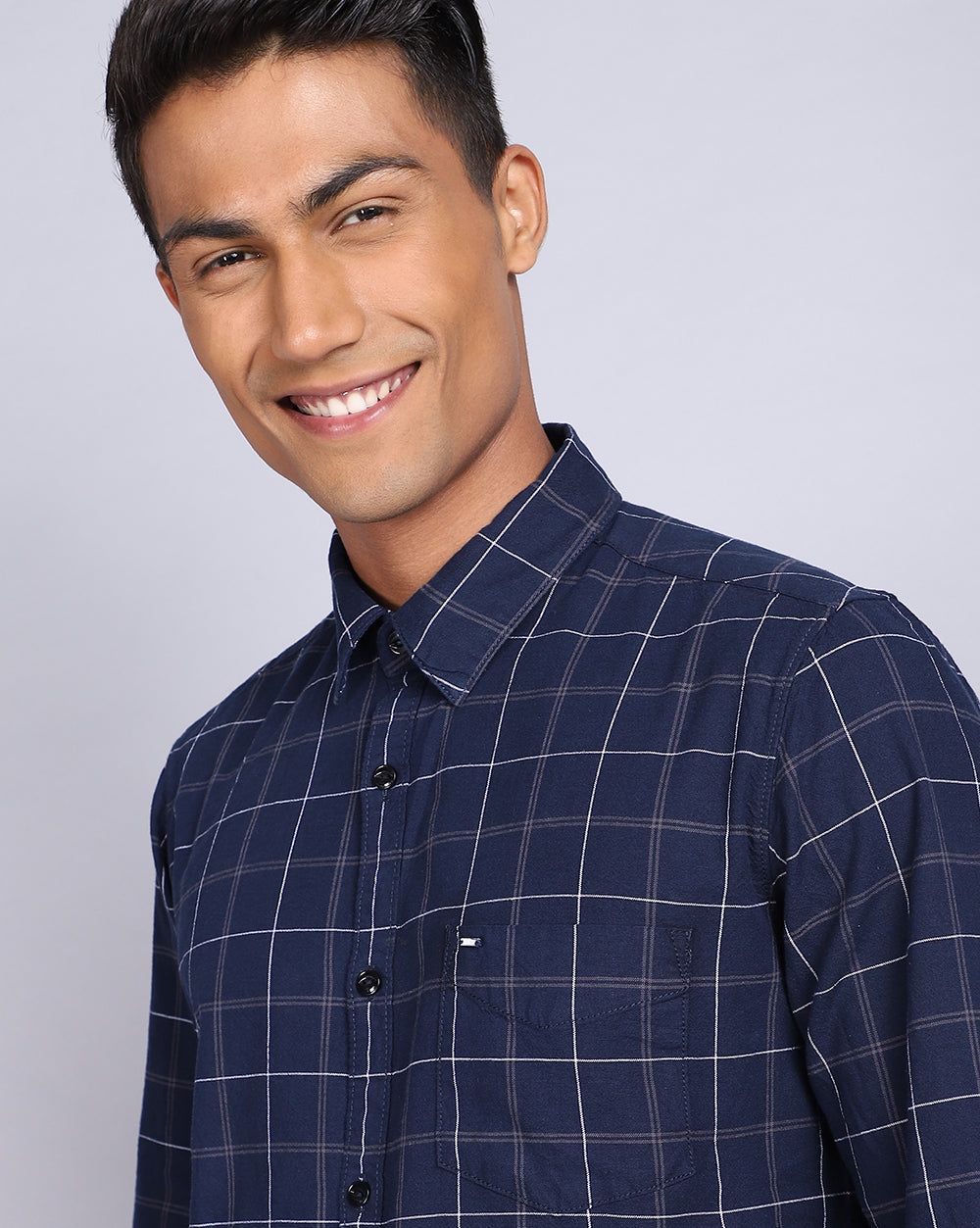 Smart Casual Full Sleeves Check Shirt-Navy