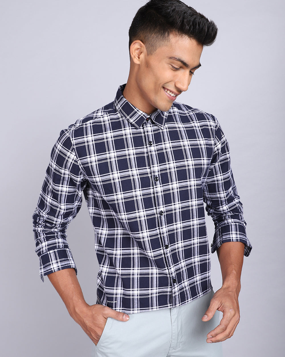 Brunch Check Shirt-Navy