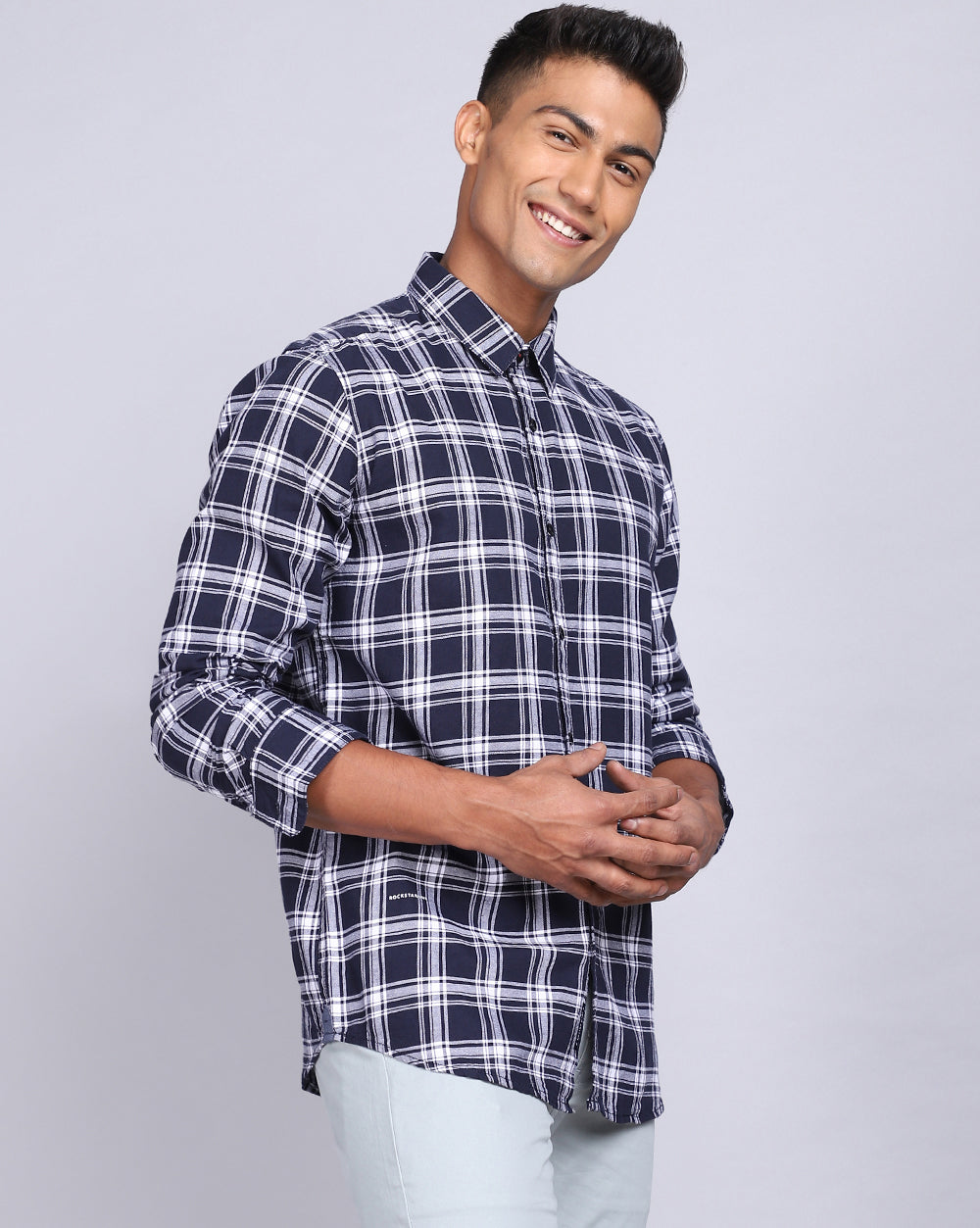 Brunch Check Shirt-Navy