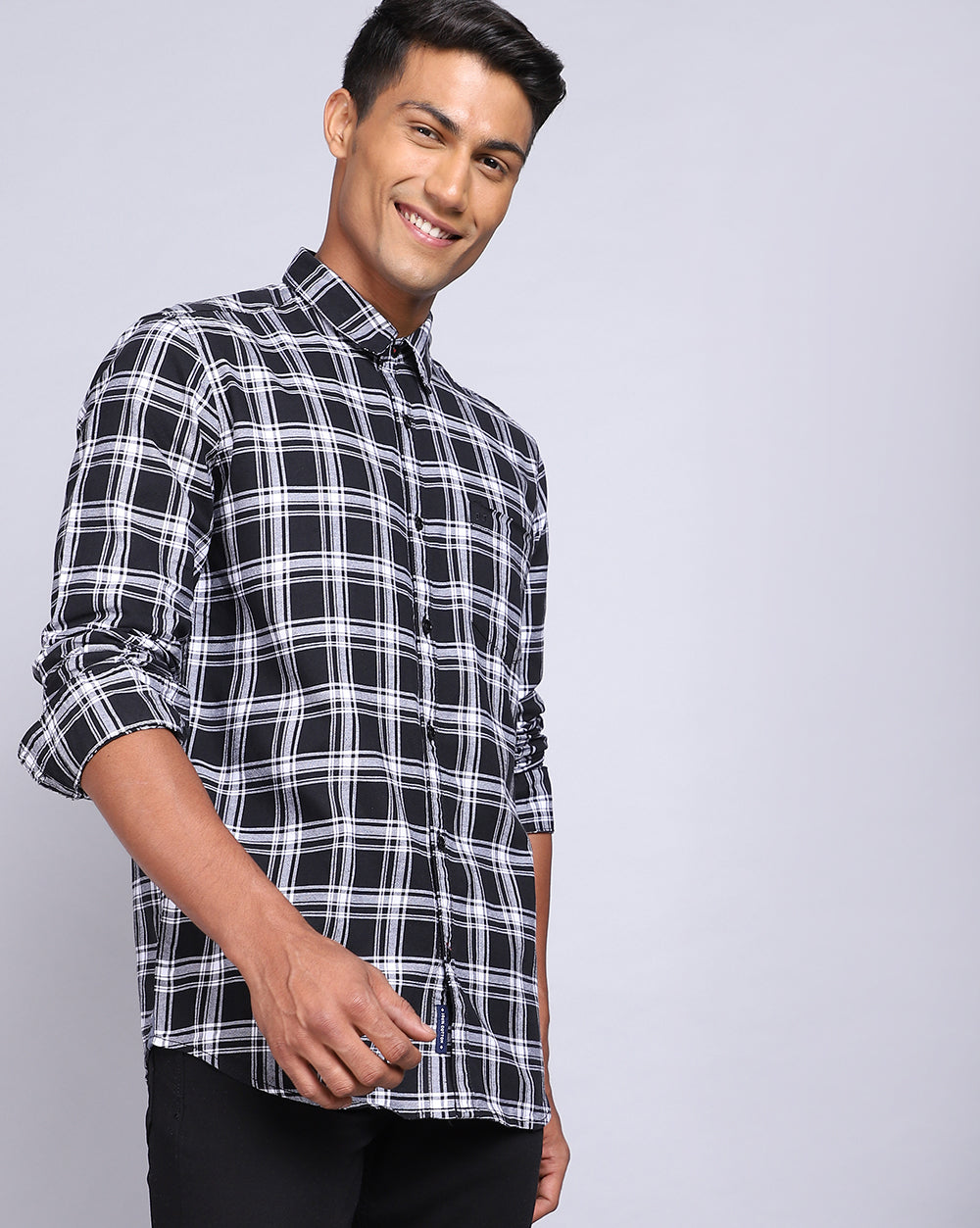 Smart Casual Full Sleeves Check Shirt-Black