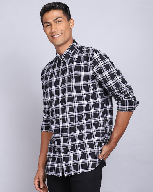 Smart Casual Full Sleeves Check Shirt-Black