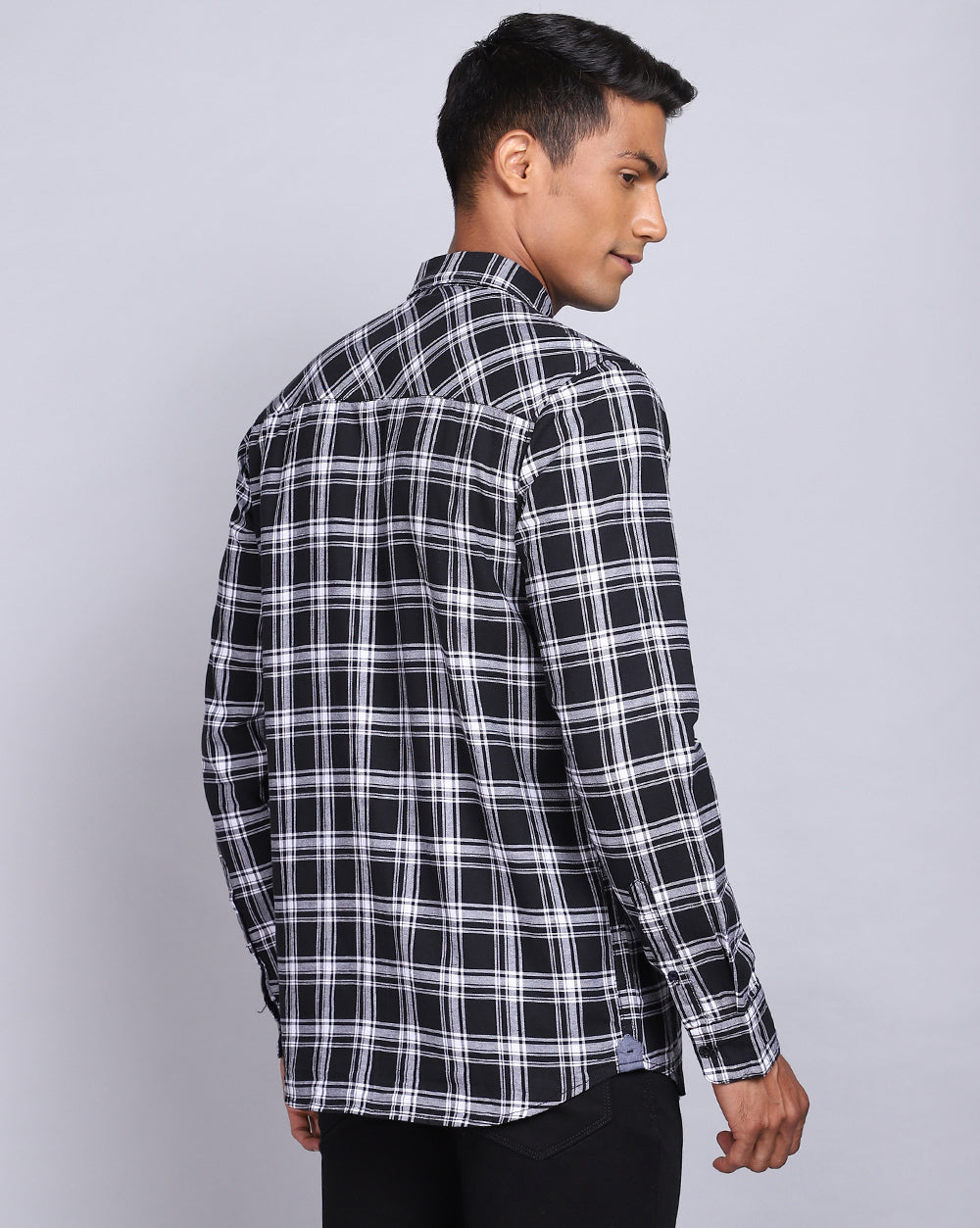 Smart Casual Full Sleeves Check Shirt-Black
