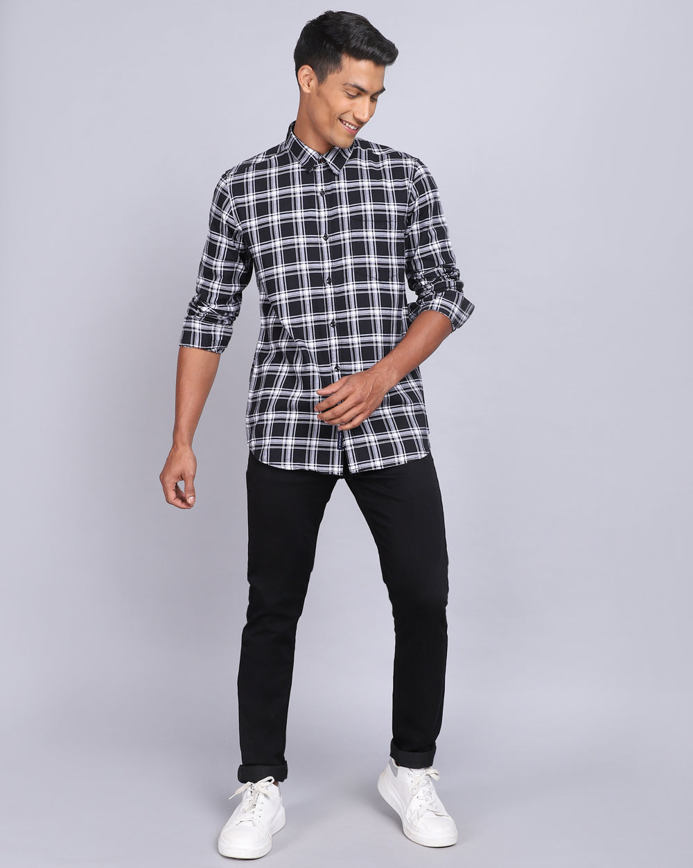 Smart Casual Full Sleeves Check Shirt-Black