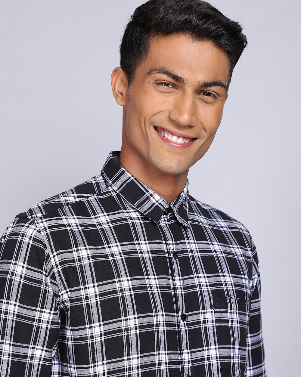 Smart Casual Full Sleeves Check Shirt-Black