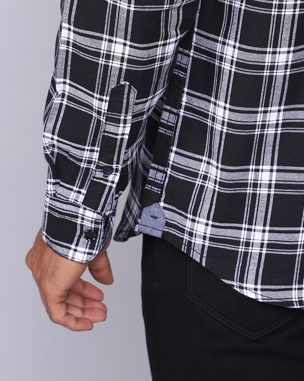 Smart Casual Full Sleeves Check Shirt-Black