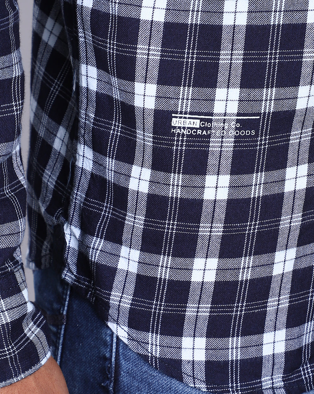 Smart Casual Double Pocket Check Shirt-Indigo