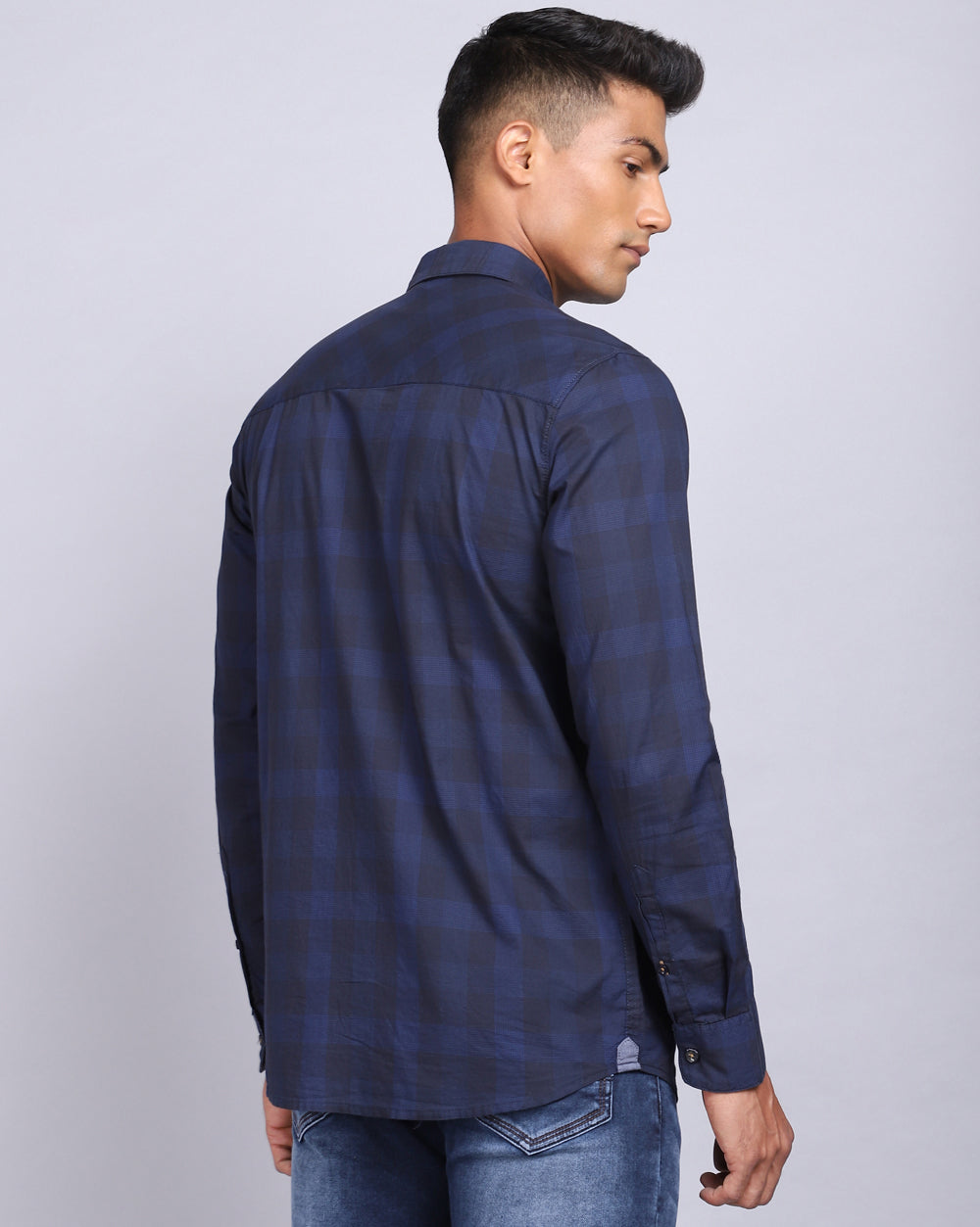 Smart Casual Full Sleeves Plaid Shirt-Navy