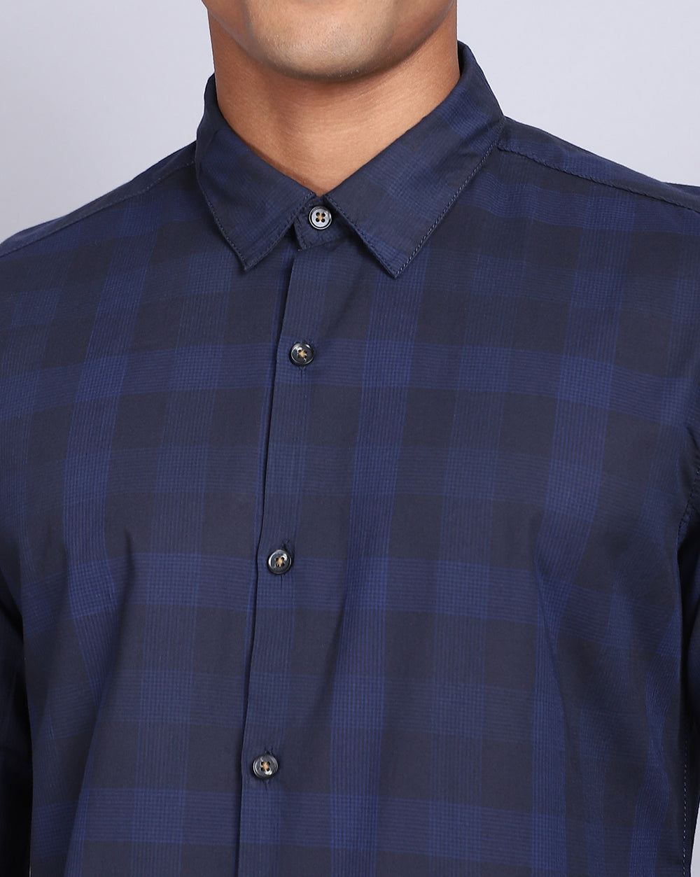 Smart Casual Full Sleeves Plaid Shirt-Navy