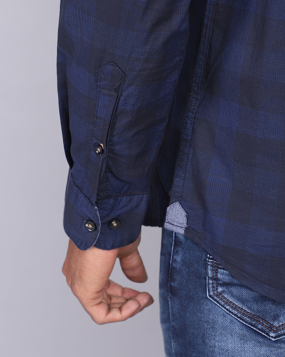 Smart Casual Full Sleeves Plaid Shirt-Navy