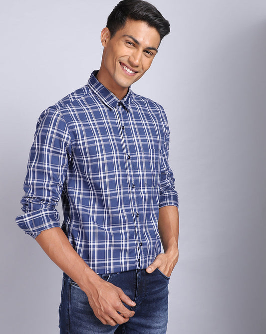 Smart Casual Full Sleeves Check Shirt-Mid Blue