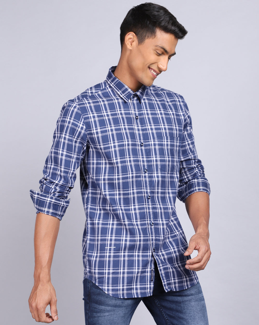Smart Casual Full Sleeves Check Shirt-Mid Blue