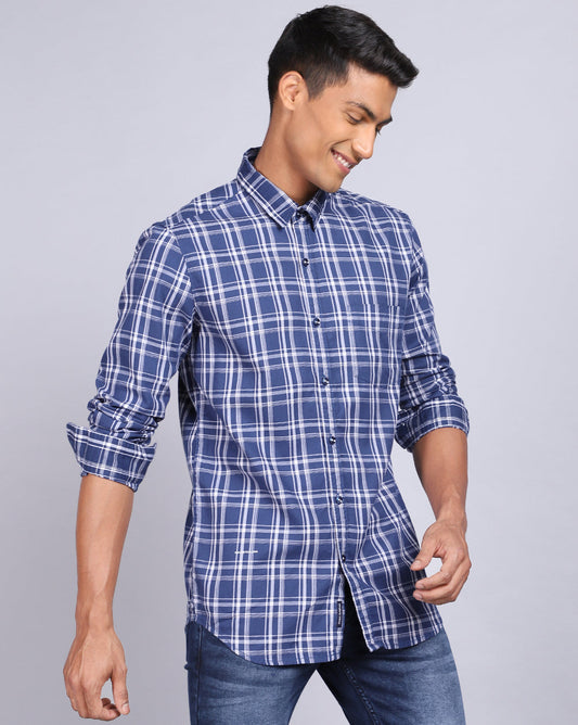 Smart Casual Full Sleeves Check Shirt-Mid Blue
