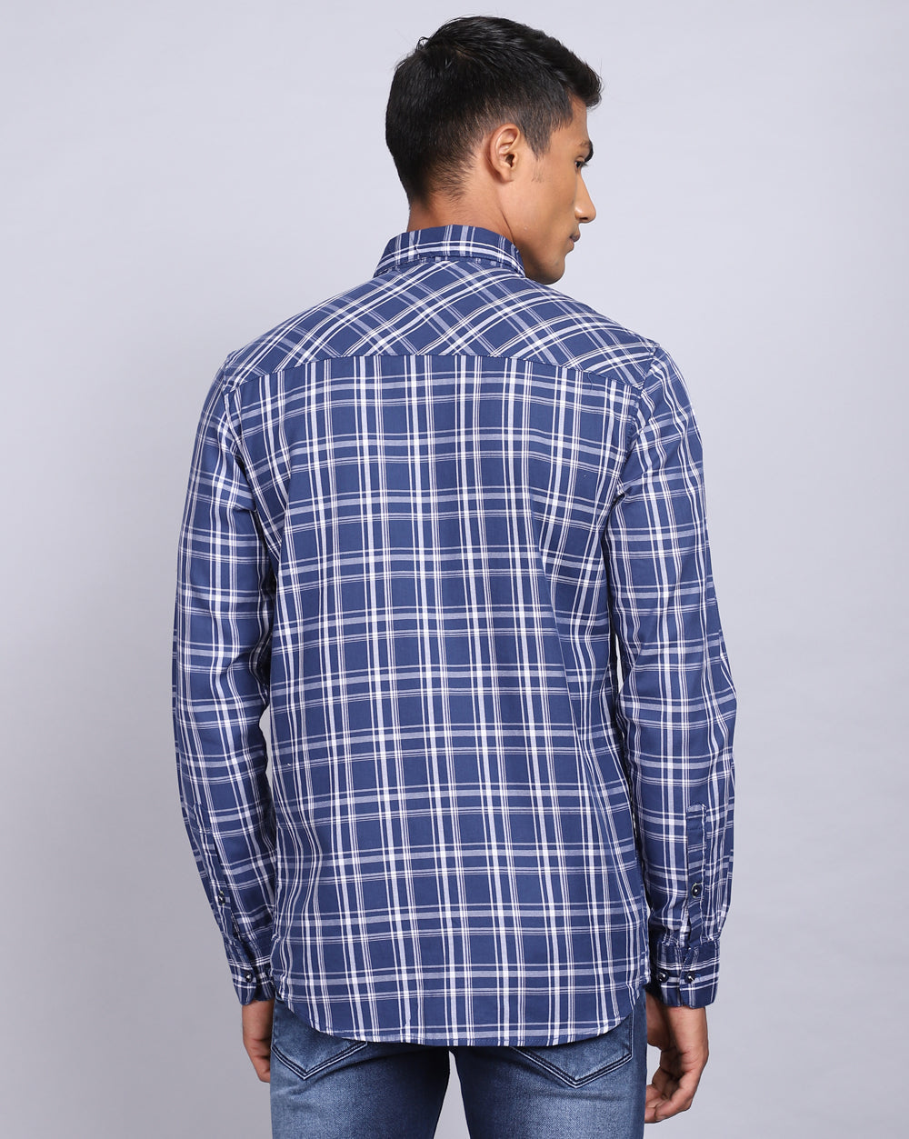 Smart Casual Full Sleeves Check Shirt-Mid Blue
