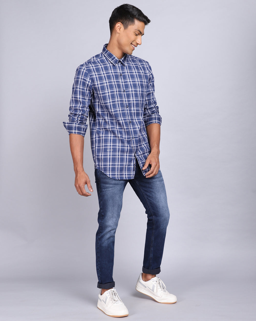 Smart Casual Full Sleeves Check Shirt-Mid Blue