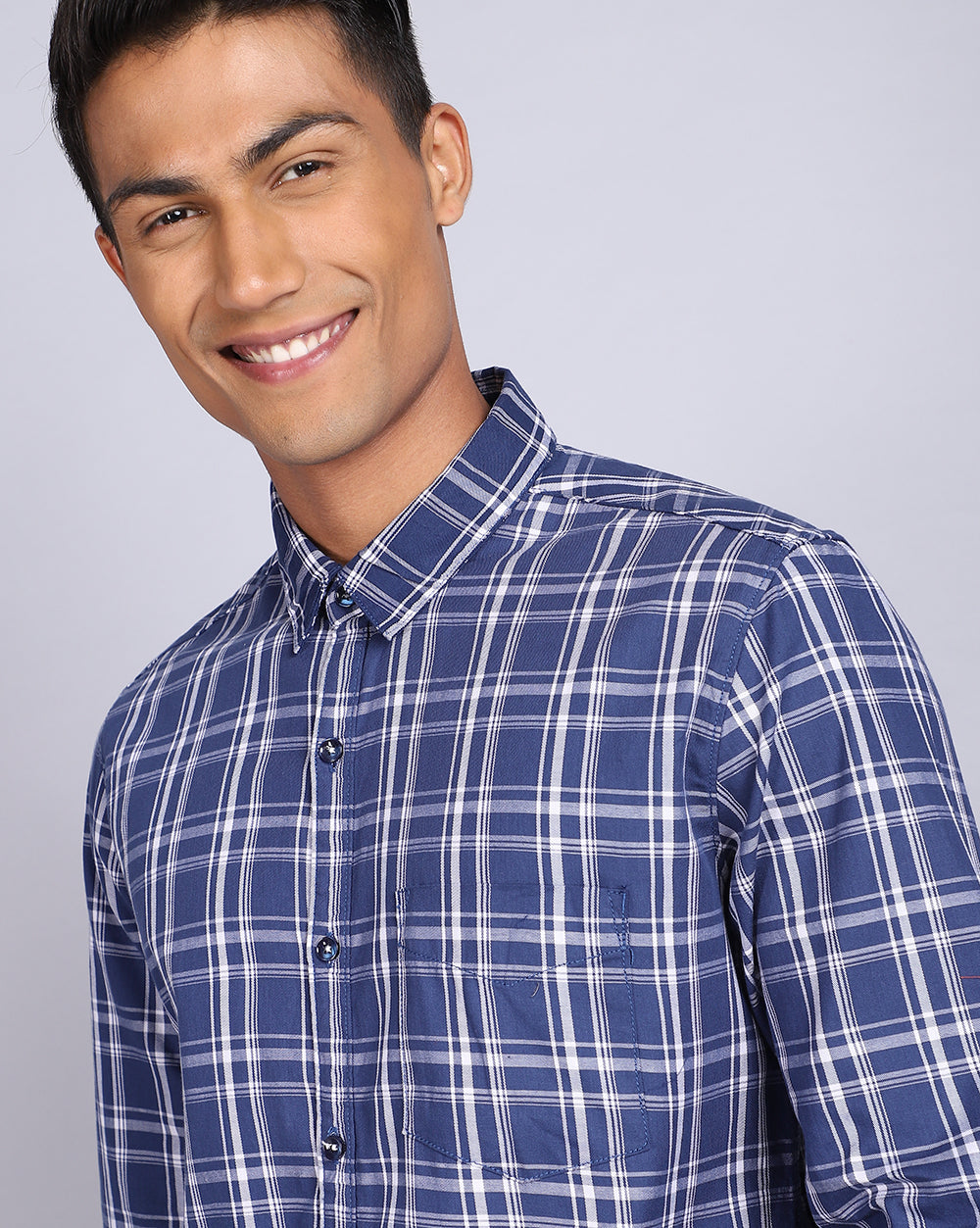 Smart Casual Full Sleeves Check Shirt-Mid Blue