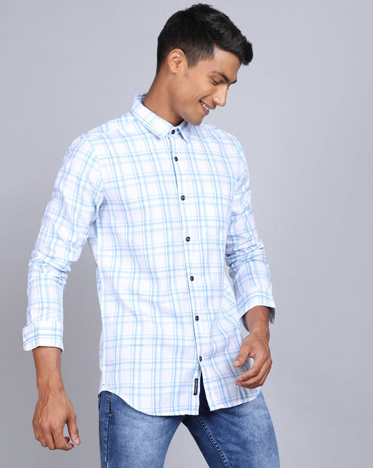 Smart Casual Full Sleeves Check Shirt-Blue and White