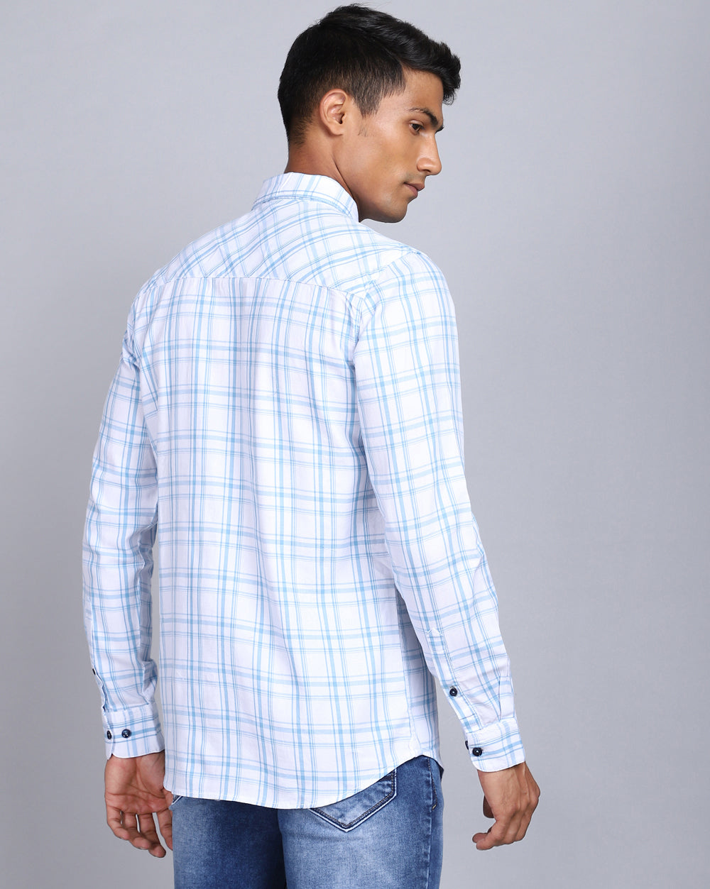 Smart Casual Full Sleeves Check Shirt-Blue and White