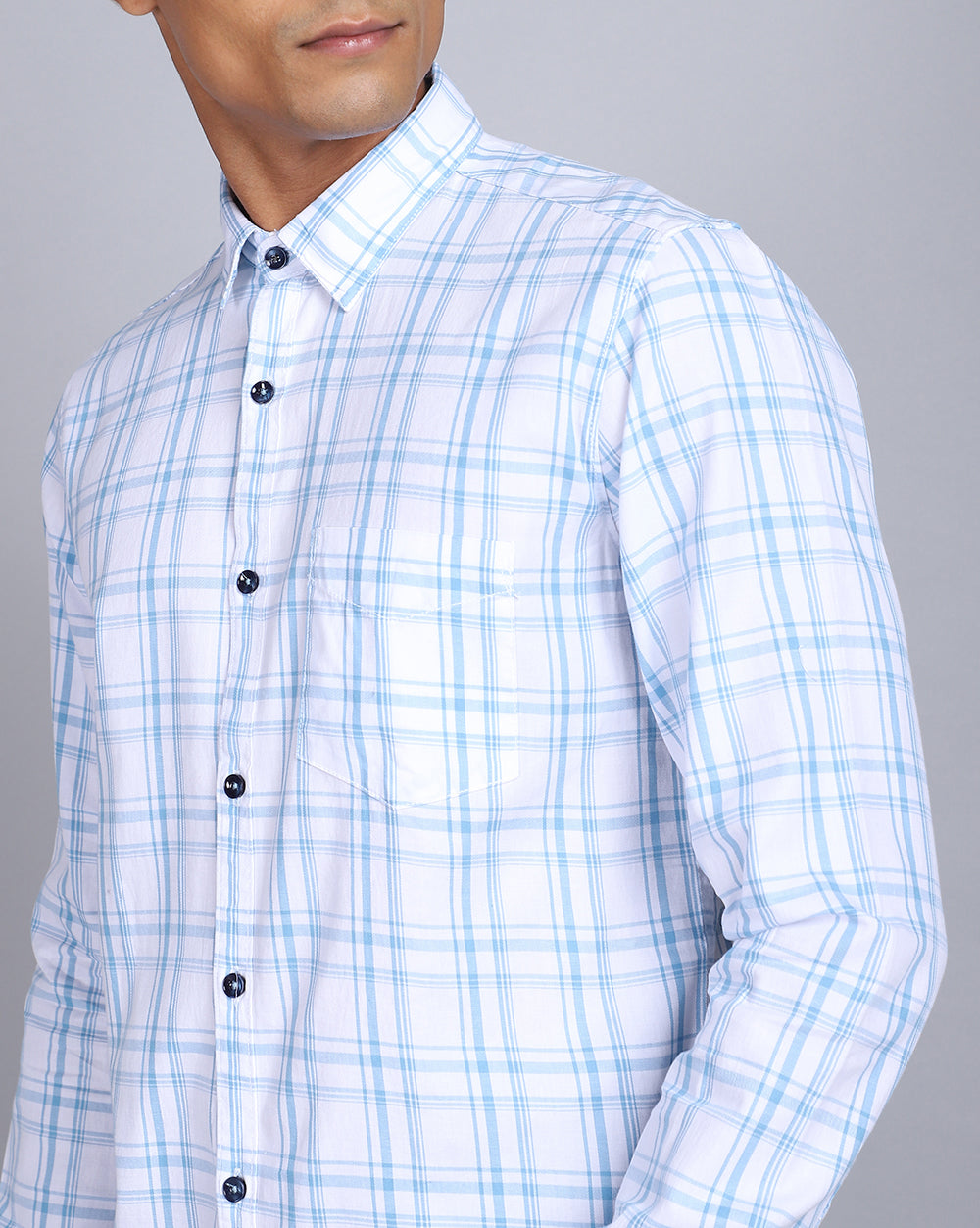 Smart Casual Full Sleeves Check Shirt-Blue and White