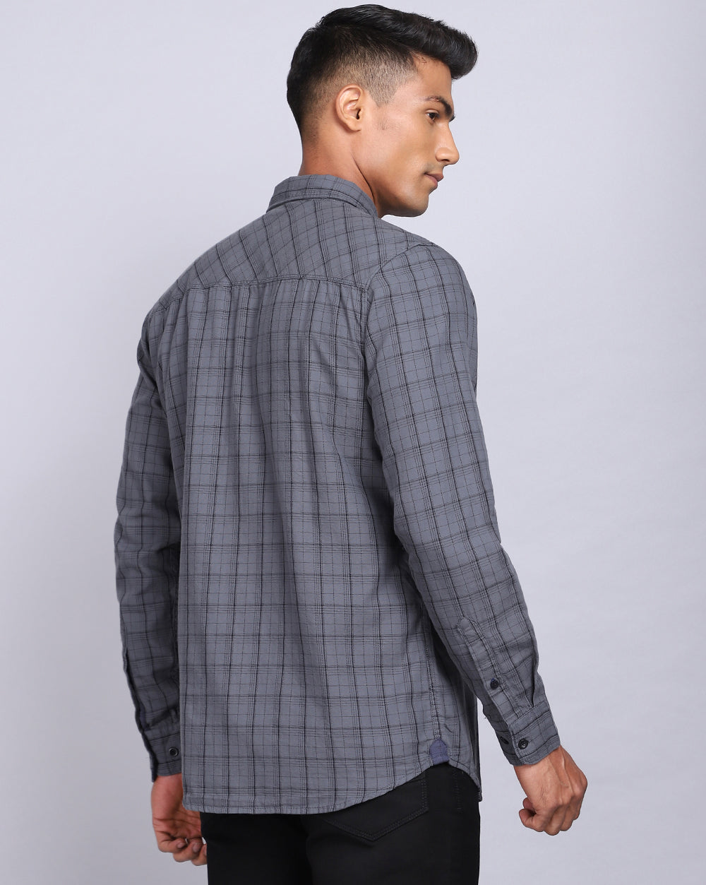 Smart Casual Full Sleeves Check Shirt-Charcoal