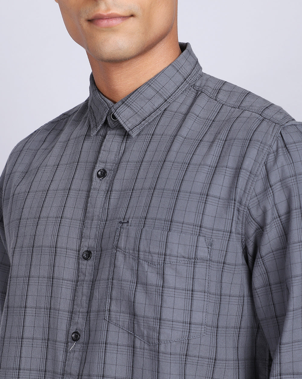 Smart Casual Full Sleeves Check Shirt-Charcoal