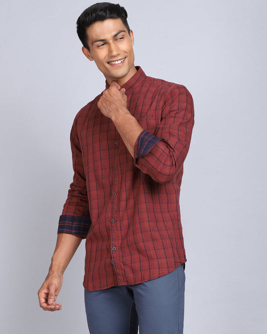 Smart Casual Full Sleeves Check Shirt-Rust