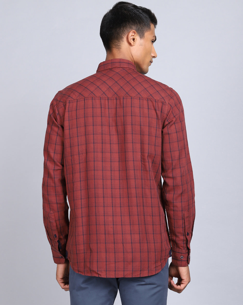 Smart Casual Full Sleeves Check Shirt-Rust