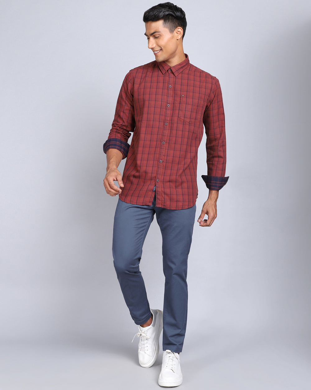 Smart Casual Full Sleeves Check Shirt-Rust