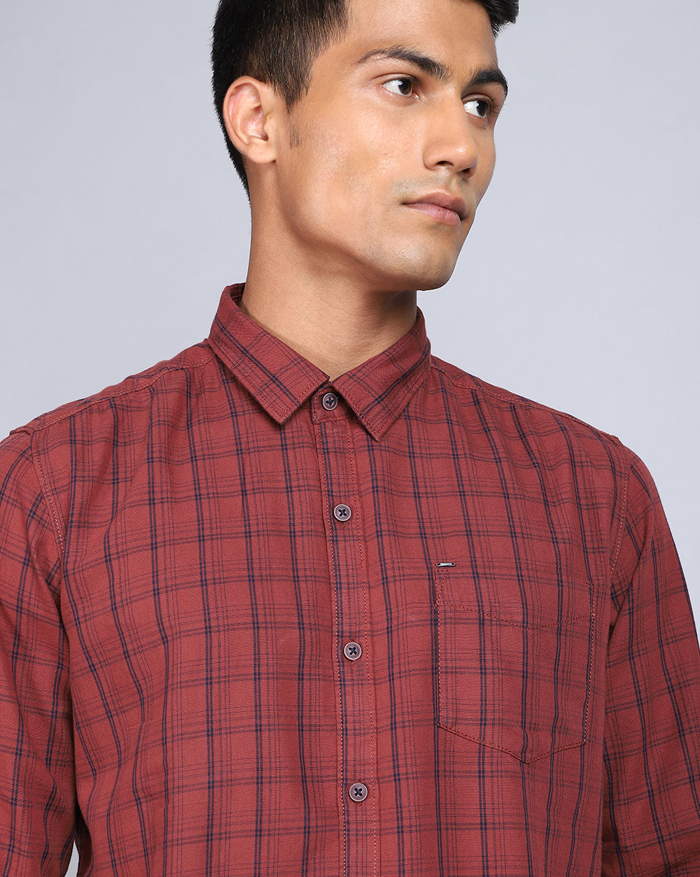 Smart Casual Full Sleeves Check Shirt-Rust