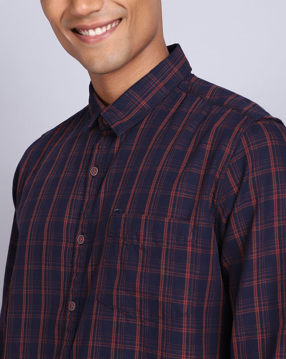 Smart Casual Full Sleeves Check Shirt-Navy and Rust