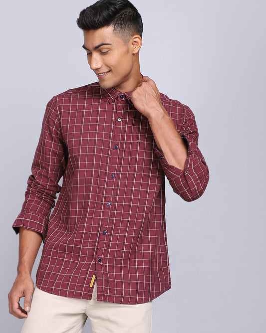 Smart Casual Oxford Check Shirt-Rust