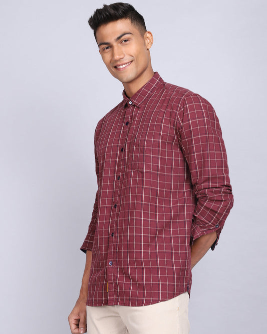 Smart Casual Oxford Check Shirt-Rust