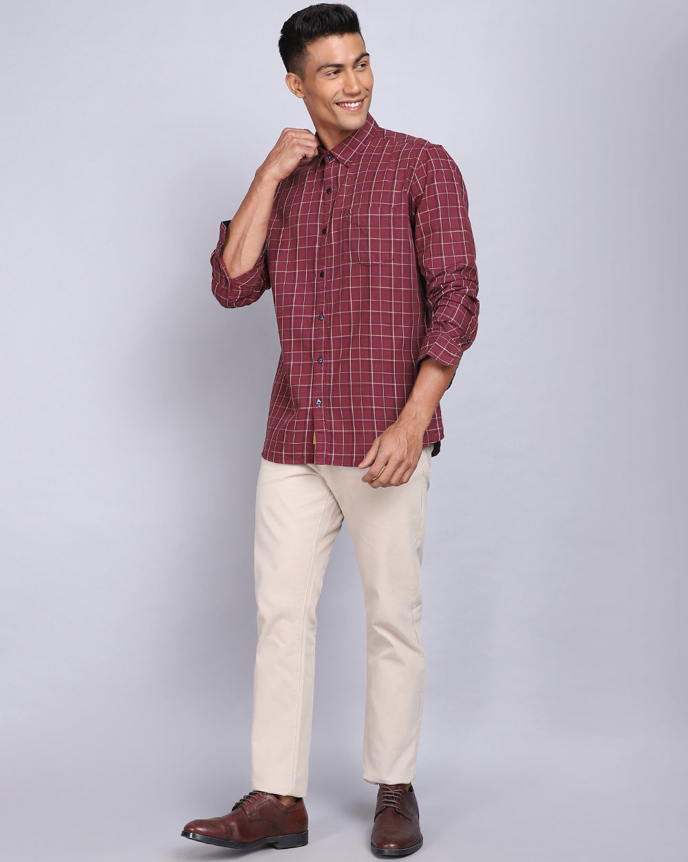 Smart Casual Oxford Check Shirt-Rust